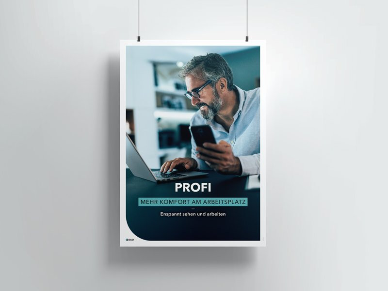 Poster Arbeitsplatzgläser, Motiv "Mehr Komfort am Arbeitsplatz", A1